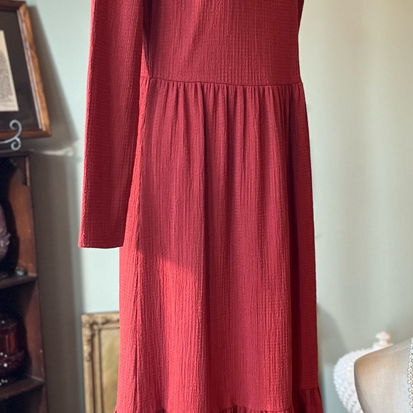 LUSH BURNT ORANGE TIERED DRESS SIZE MEDIUM FALL DRESS WAFFLE PRINT - Picture 4 of 11